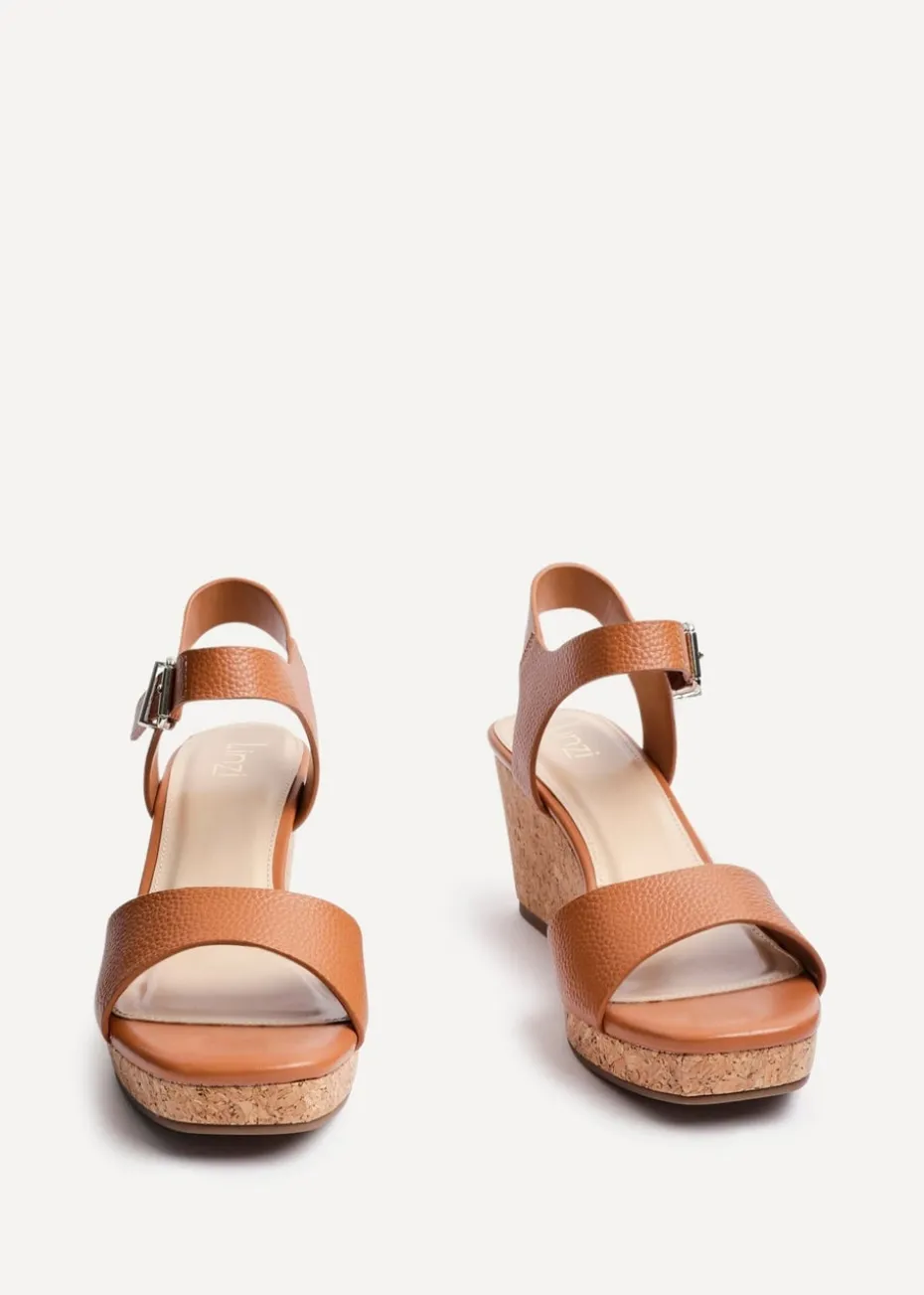 Linzi Sierra Tan Faux Leather Cork Platform Wedge