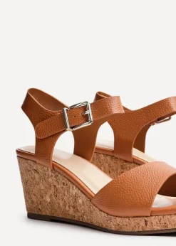 Linzi Sierra Tan Faux Leather Cork Platform Wedge