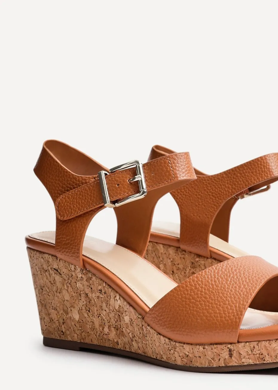 Linzi Sierra Tan Faux Leather Cork Platform Wedge