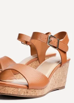 Linzi Sierra Tan Faux Leather Cork Platform Wedge