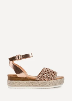 Linzi Sundown Pink Faux Leather Handwoven Espadrille Flatform Sandal