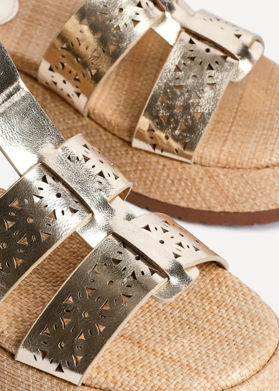 Linzi Sunkissed Gold Faux Leather Gladiator Flatform Sandal