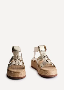 Linzi Sunkissed Gold Faux Leather Gladiator Flatform Sandal