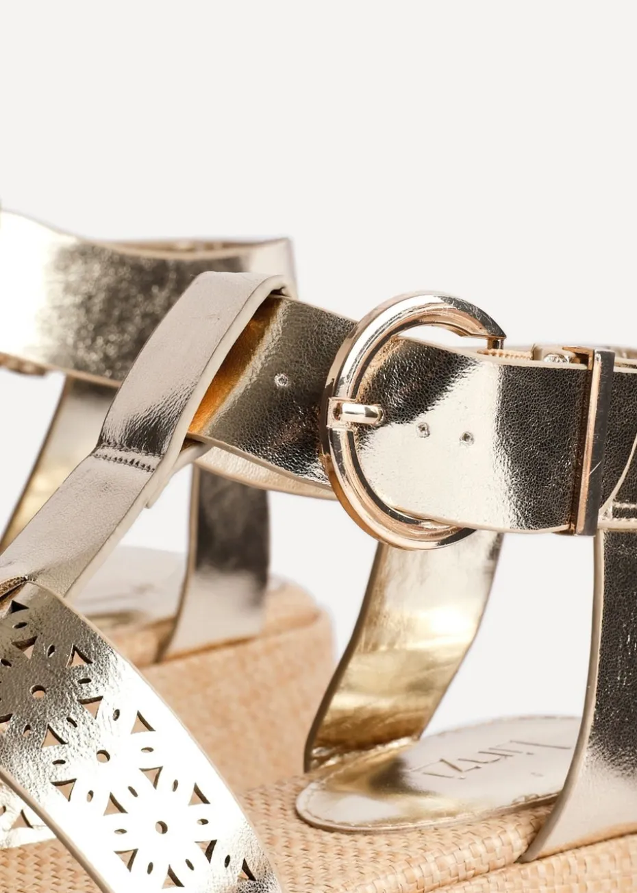 Linzi Sunkissed Gold Faux Leather Gladiator Flatform Sandal