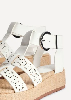 Linzi Sunkissed White Faux Leather Gladiator Flatform Sandal