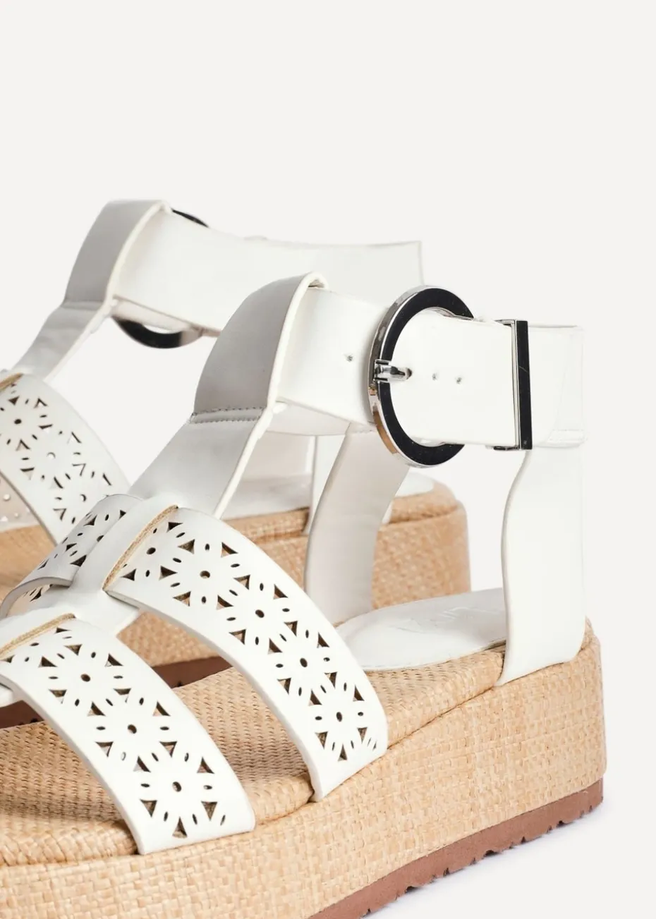 Linzi Sunkissed White Faux Leather Gladiator Flatform Sandal