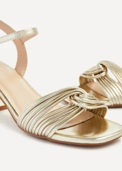 Linzi Susanna Gold Faux Leather Block Heeled Sandal