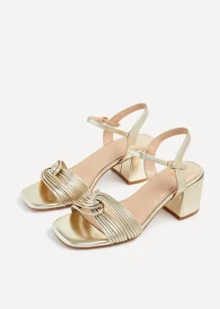 Linzi Susanna Gold Faux Leather Block Heeled Sandal