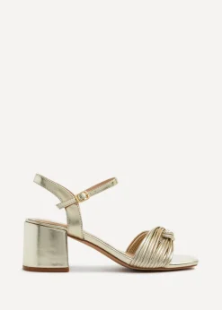 Linzi Susanna Gold Faux Leather Block Heeled Sandal