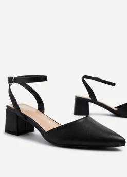 Linzi Suzy Wide Fit Black Faux Leather Court Heel