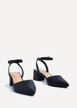 Linzi Suzy Wide Fit Black Faux Leather Court Heel