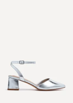 Linzi Suzy Wide Fit Silver Faux Leather Court Heel