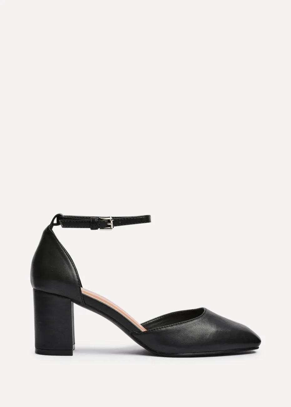 Linzi Sydney Black Faux Leather Square Toe Court Heel