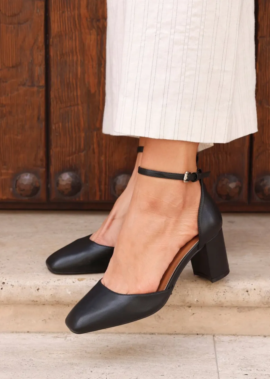 Linzi Sydney Black Faux Leather Square Toe Court Heel