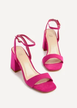 Linzi Tara Fuchsia Faux Suede Barely There Block Heeled Sandal