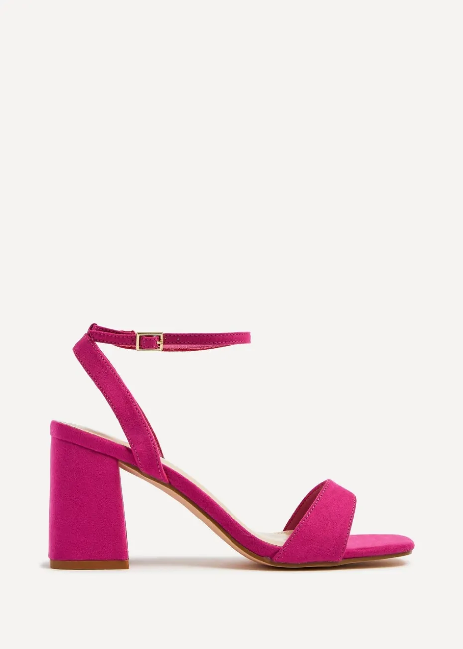 Linzi Tara Fuchsia Faux Suede Barely There Block Heeled Sandal
