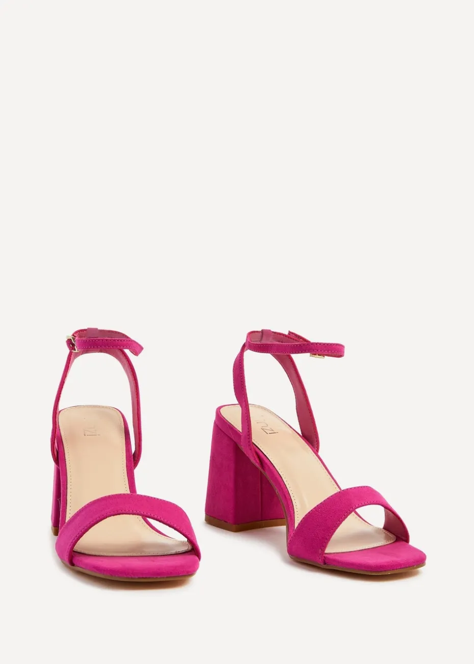 Linzi Tara Fuchsia Faux Suede Barely There Block Heeled Sandal