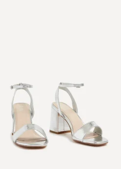 Linzi Tara Silver Faux Leather Barely There Block Heeled Sandal