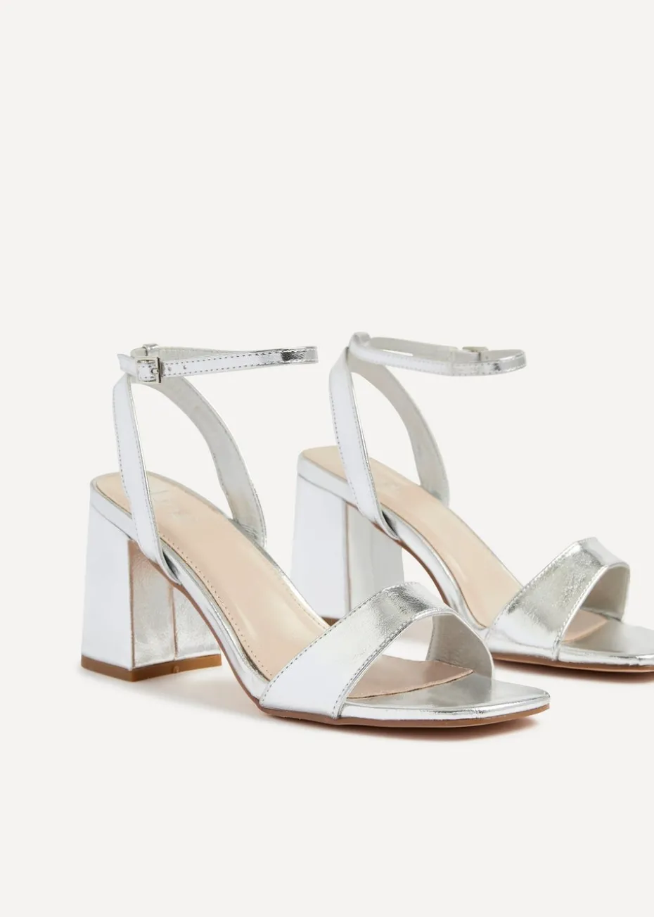 Linzi Tara Silver Faux Leather Barely There Block Heeled Sandal