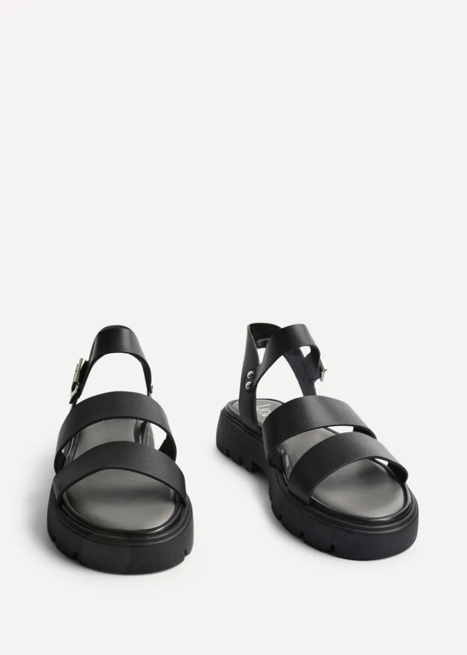 Linzi Tayla Wide Fit Black Faux Leather Gladiator Style Two Strap Sandal