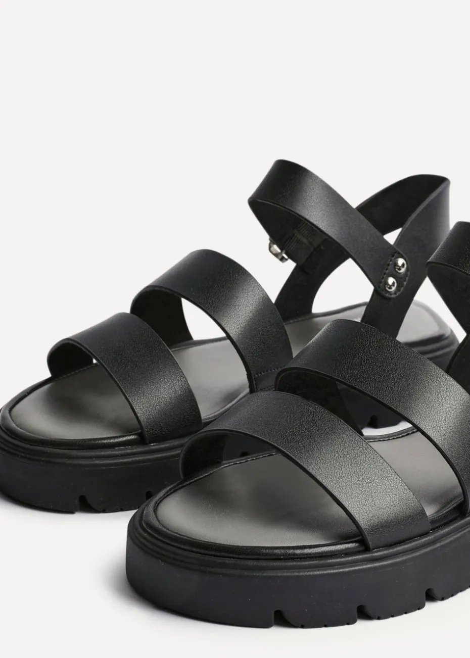 Linzi Tayla Wide Fit Black Faux Leather Gladiator Style Two Strap Sandal