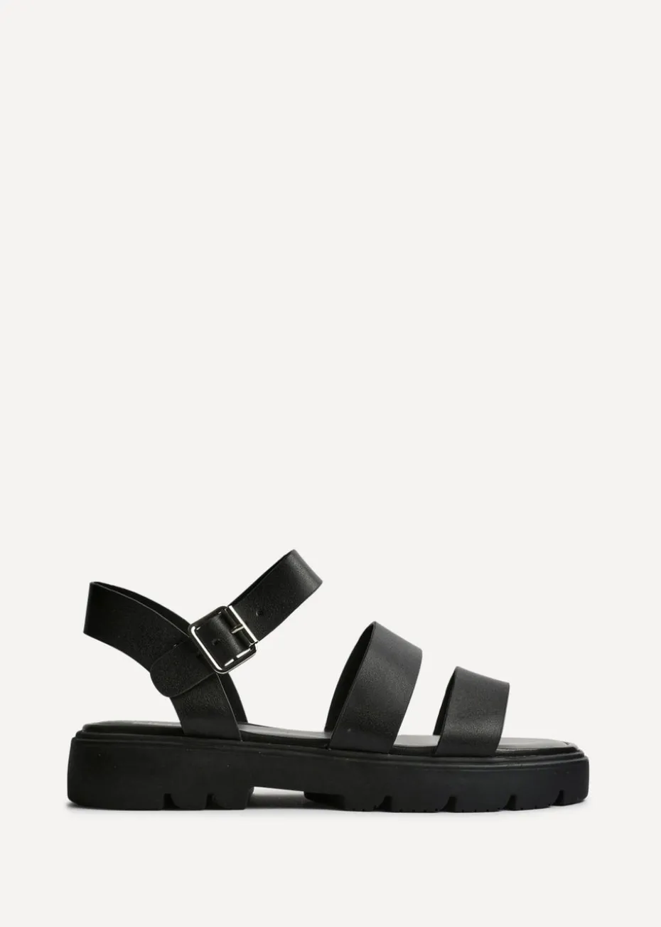 Linzi Tayla Wide Fit Black Faux Leather Gladiator Style Two Strap Sandal