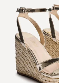 Linzi Tequila Gold Faux Leather Crossover Espadrille Inspired Wedge