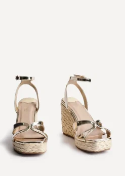 Linzi Tequila Gold Faux Leather Crossover Espadrille Inspired Wedge