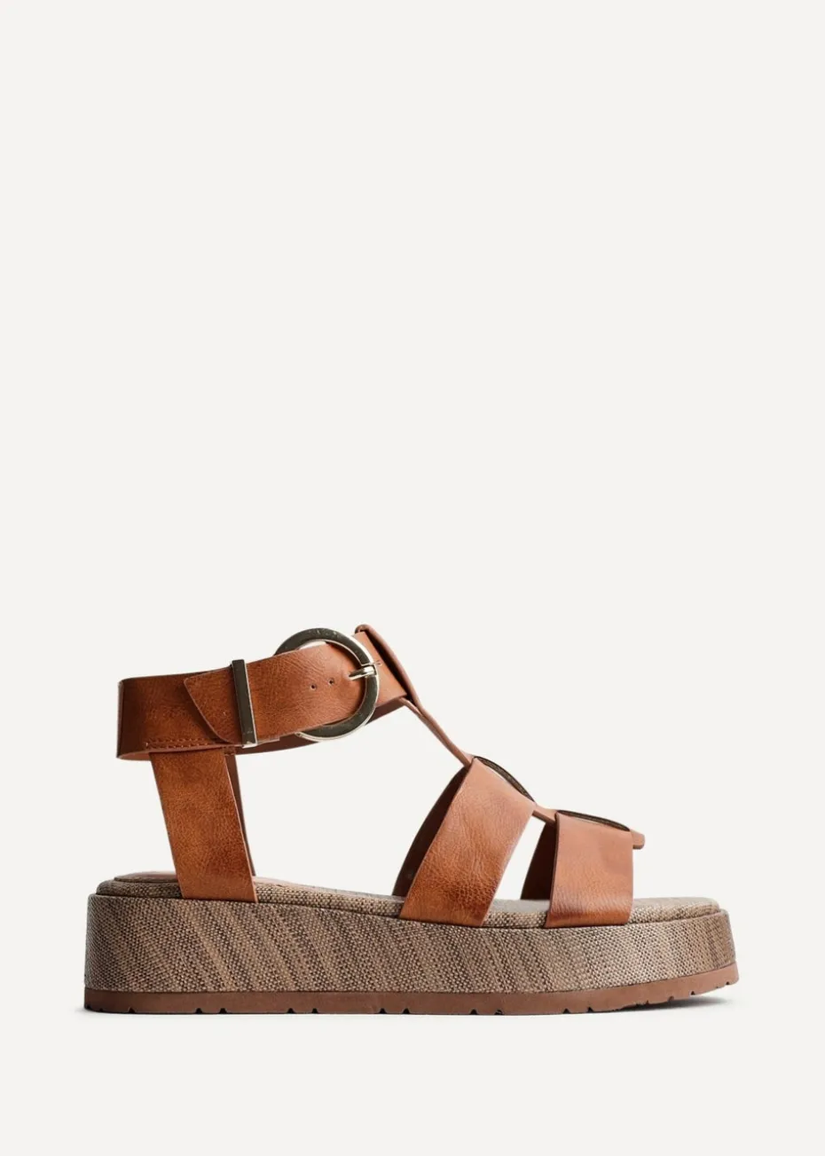 Linzi Tori Tan Faux Leather Gladiator Flatform Sandals