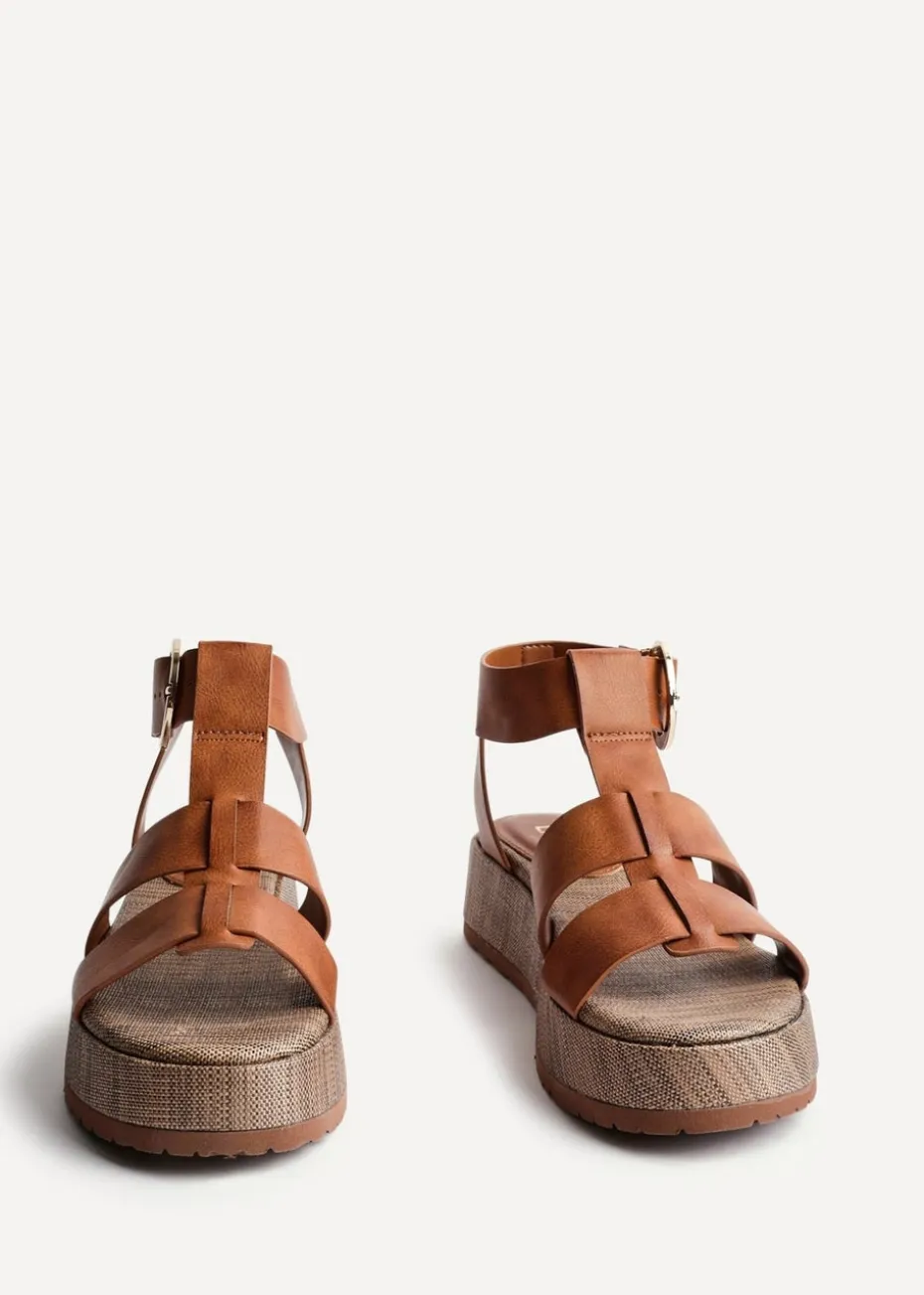 Linzi Tori Tan Faux Leather Gladiator Flatform Sandals