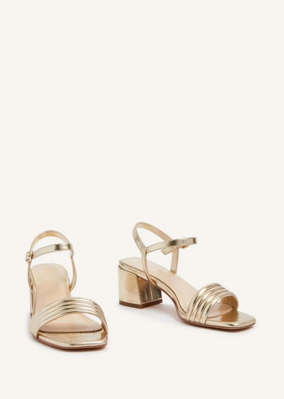 Linzi Toronto Gold Faux Leather Block Heeled Sandal
