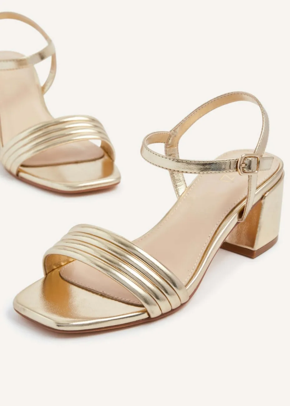 Linzi Toronto Gold Faux Leather Block Heeled Sandal