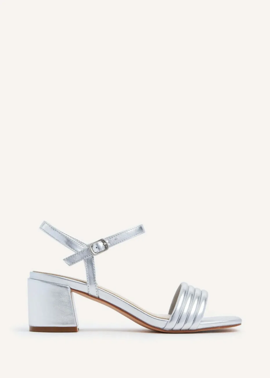 Linzi Toronto Silver Faux Leather Block Heeled Sandal
