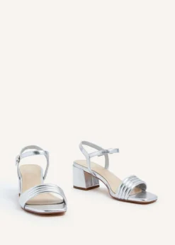Linzi Toronto Silver Faux Leather Block Heeled Sandal