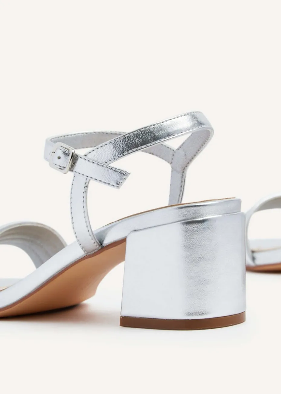 Linzi Toronto Silver Faux Leather Block Heeled Sandal