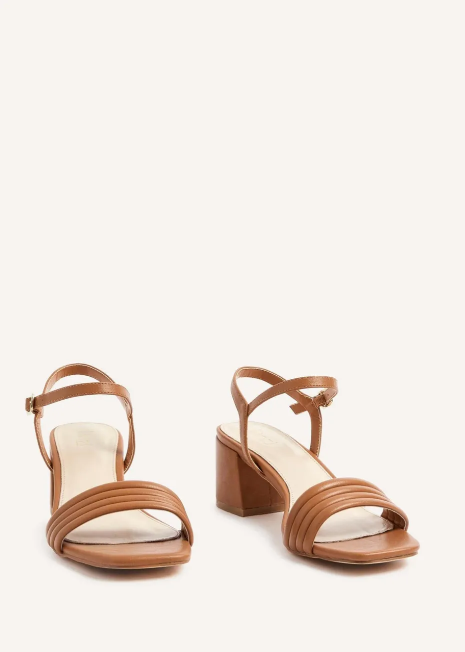 Linzi Toronto Tan Faux Leather Block Heeled Sandal