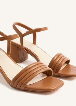 Linzi Toronto Tan Faux Leather Block Heeled Sandal
