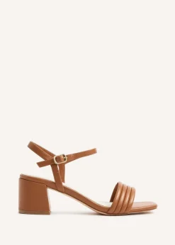 Linzi Toronto Tan Faux Leather Block Heeled Sandal