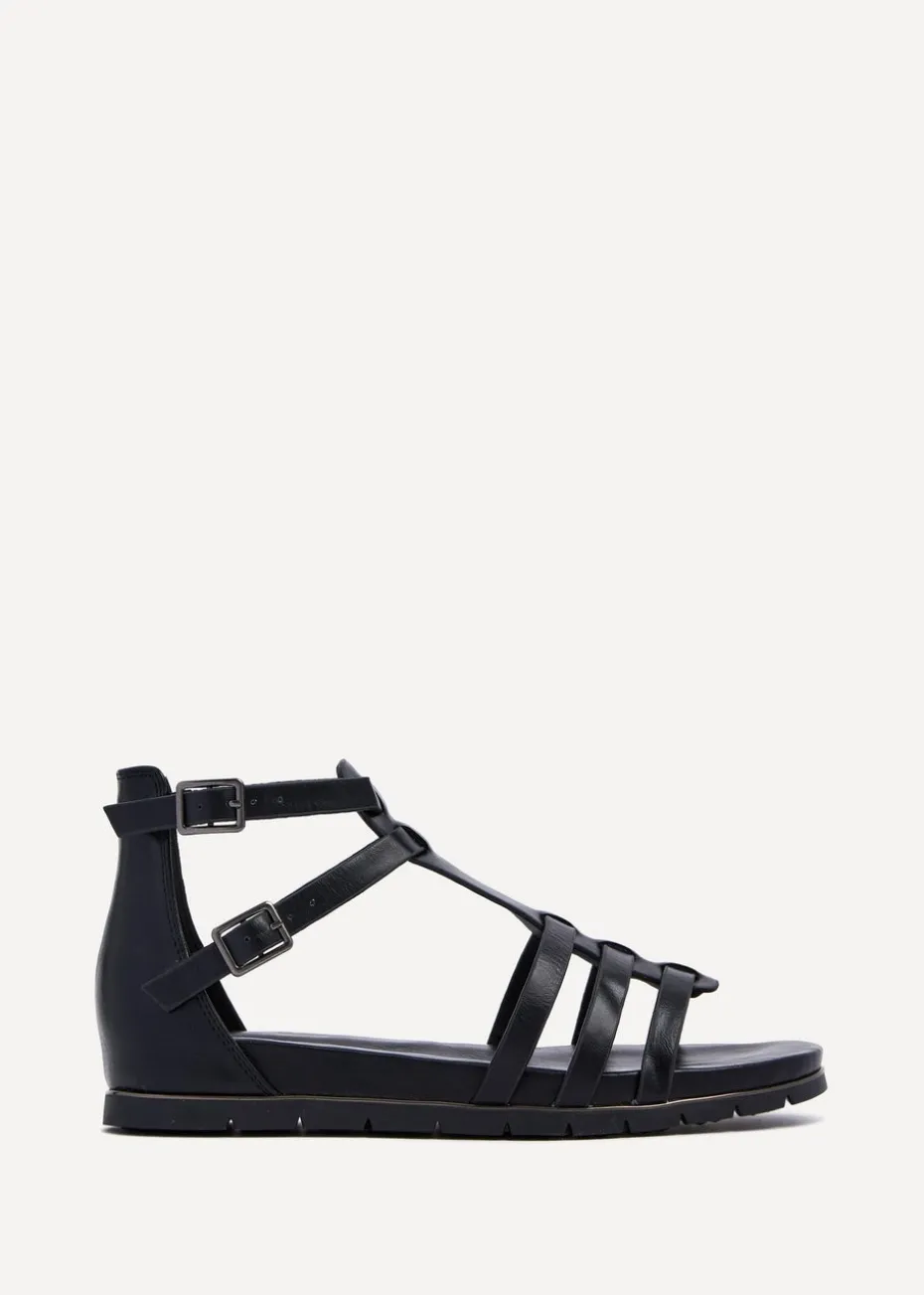Linzi Tour Black Faux Leather Gladiator Style T Bar Sandals