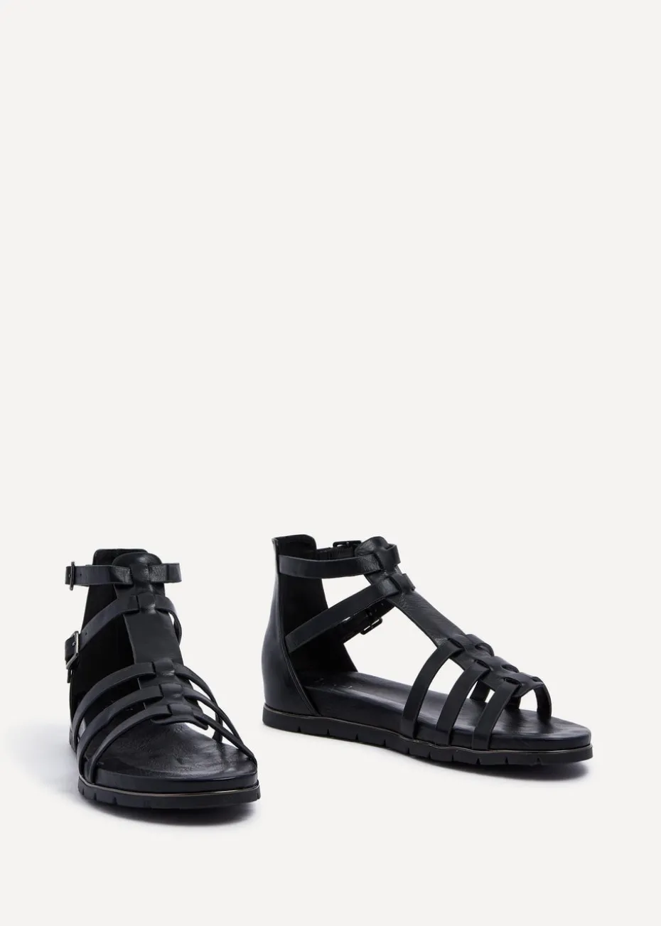 Linzi Tour Black Faux Leather Gladiator Style T Bar Sandals