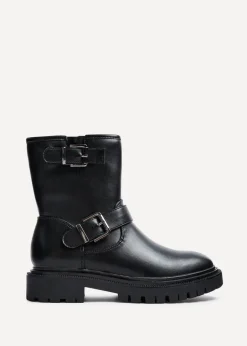 Linzi Trinity Black Faux Leather Biker Style Boot
