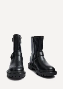 Linzi Trinity Black Faux Leather Biker Style Boot