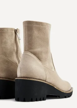 Linzi Trish Beige Faux Suede Wedged Heel Ankle Boot