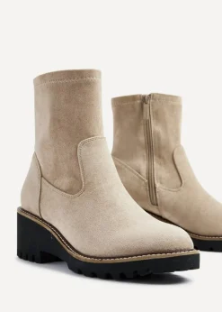 Linzi Trish Beige Faux Suede Wedged Heel Ankle Boot