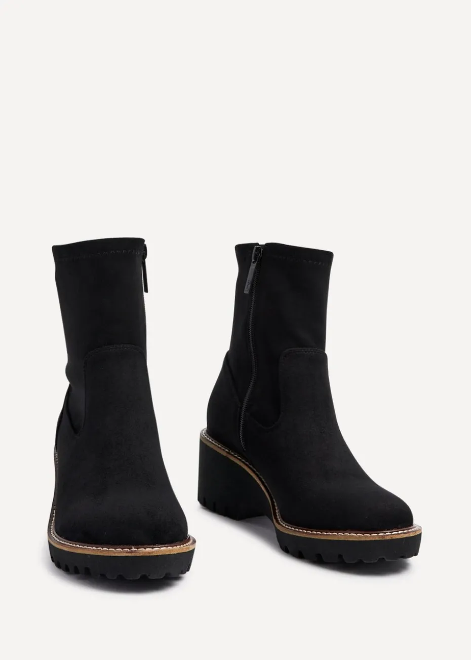 Linzi Trish Black Faux Suede Wedged Heel Ankle Boot