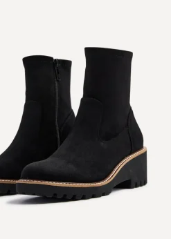 Linzi Trish Black Faux Suede Wedged Heel Ankle Boot