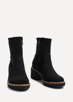 Linzi Trish Black Faux Suede Wedged Heel Ankle Boot