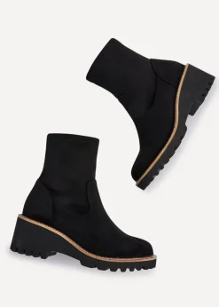 Linzi Trish Black Faux Suede Wedged Heel Ankle Boot