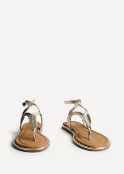 Linzi Trova Gold Faux Leather Toe Post Flat Sandals