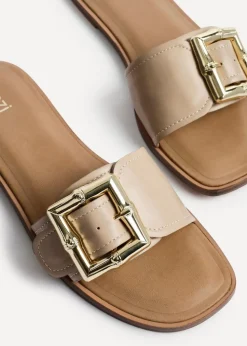 Linzi Tyla Taupe Faux Leather Flat Slider Sandal